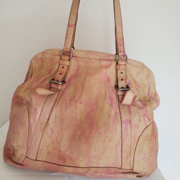 Prada XL soft nappa leather bag beige peach purple Pink double handle Tote dyed - Picture 7 of 16